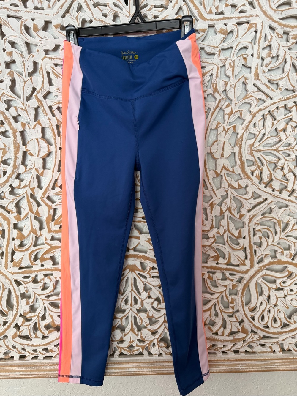 Lilly Pulitzer Navy Colorblock Athletic Leggings with Pink & Coral Side Stripes